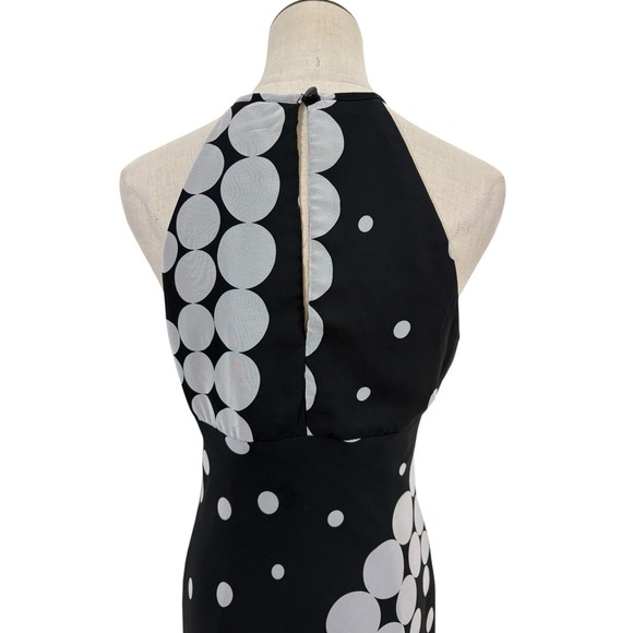 Vtg Y2K Black White Polka Dot Halter Midi Dress Chiffon Preppy Cocktail Sz M - Picture 6 of 6